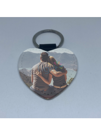 Leren hart sleutelhanger met foto